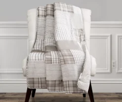 Greenville Taupe & White Plaid Patchwork Throw, (50" X 60")