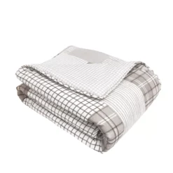 Greenville Taupe & White Plaid Patchwork Throw, (50" X 60") -Home Decor Store 810553466 3