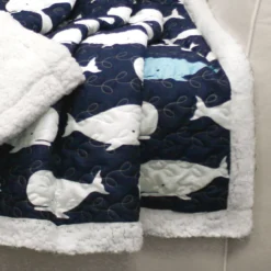 Navy & White Whale Print Quilted Sherpa Throw, (50" X 60") -Home Decor Store 810553477 11