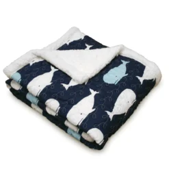 Navy & White Whale Print Quilted Sherpa Throw, (50" X 60") -Home Decor Store 810553477 2