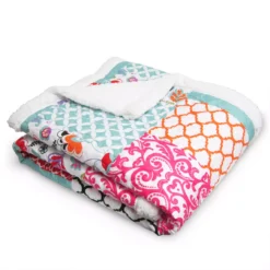 Purple & Turquoise Patterned Patchwork Brookdale Quilted Sherpa Throw, (50" X 60") -Home Decor Store 810553480 31