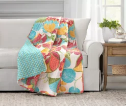 Layla Orange & Blue Floral Quilted Throw, (50" X 60")