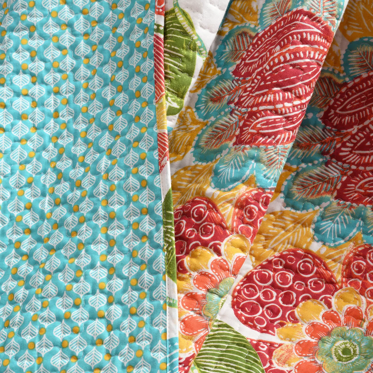 Layla Orange & Blue Floral Quilted Throw, (50" X 60") 4 Layla Orange & Blue Floral Quilted Throw, (50" X 60") - Image 4