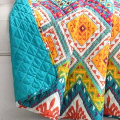 Orange & Turquoise Geometric Boho Quilted Throw, (50" X 60") 11 Orange & Turquoise Geometric Boho Quilted Throw, (50" X 60") -Home Decor Store 810553493 11
