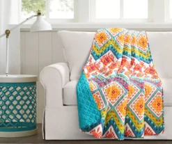 Orange & Turquoise Geometric Boho Quilted Throw, (50" X 60")