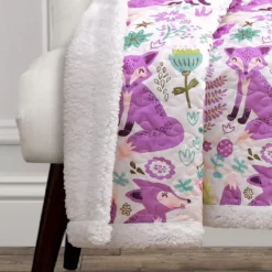 Pixie White & Purple Floral Fox Quilted Sherpa Throw, (50" X 60") 7 Pixie White & Purple Floral Fox Quilted Sherpa Throw, (50" X 60") -Home Decor Store 810553495 11