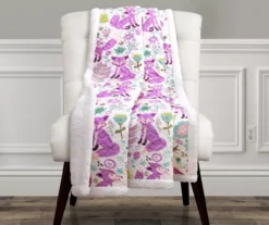 Pixie White & Purple Floral Fox Quilted Sherpa Throw, (50" X 60")