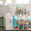 Turquoise & Orange Pattern Wave Hailey Quilted Throw, (50" X 60")