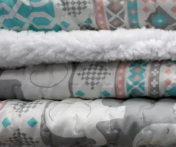 Turquoise & Pink Elephant Stripe Quilted Sherpa Throw, (50" X 60") -Home Decor Store 810553499 3