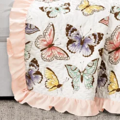 Pastel & Pink Flutter Butterfly Ruffle-Trim Quilted Throw, (50" X 60") -Home Decor Store 810553535 11