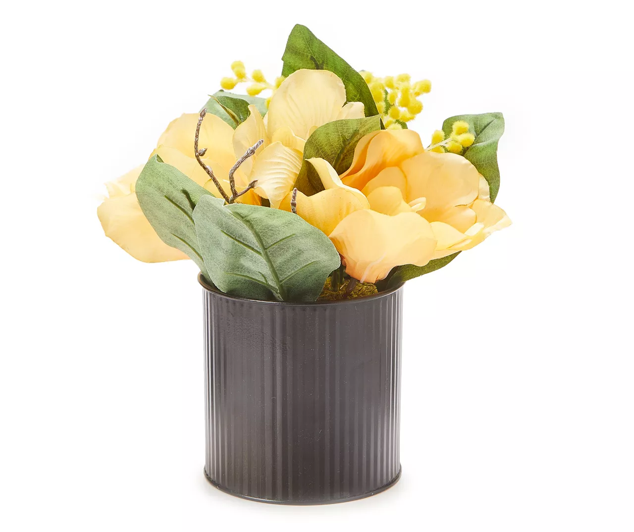 Orange Artificial Magnolia In Galvanized Pot 1 Orange Artificial Magnolia In Galvanized Pot