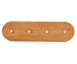 Brown & Gold Carved Linework Wall Plaque With Hooks