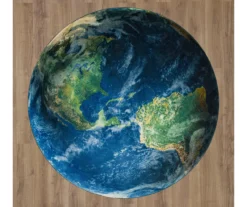 Mohawk Navy Western Hemisphere Earth Round Area Rug