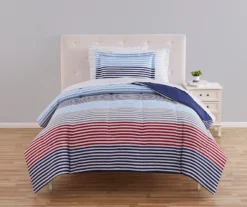 Blue & Red Stripe Microfiber Twin 6-Piece Bed-in-a-Bag Set