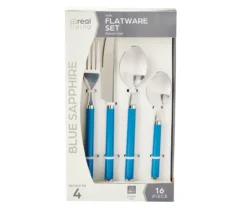 Real Living Teal Handle 16-Piece Flatware Set