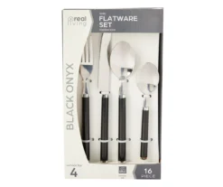Real Living Black Handle 16-Piece Flatware Set