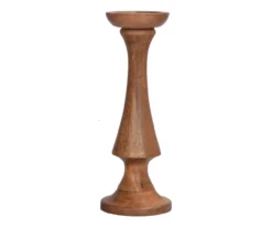 Walnut Brown Curved Pillar Candle Holder, (14")