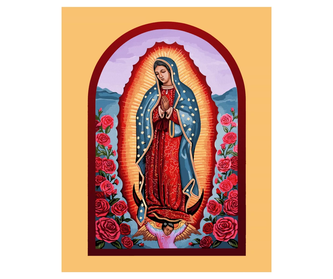 Raschel Red & Blue Our Lady Of Guadalupe Throw, (50" X 60") 1 Raschel Red & Blue Our Lady Of Guadalupe Throw, (50" X 60")