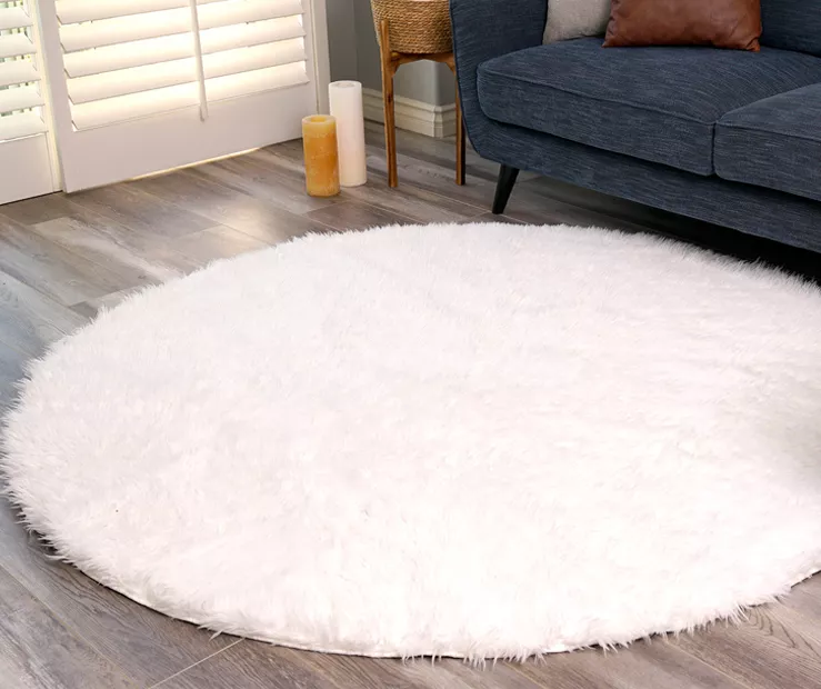 My Magic Carpet White Washable Round Shag Area Rug, (6') 2 My Magic Carpet White Washable Round Shag Area Rug, (6') - Image 2