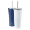 White & Navy Double Wall Stainless Steel Straw Tumbler, 2-Pack