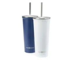 White & Navy Double Wall Stainless Steel Straw Tumbler, 2-Pack