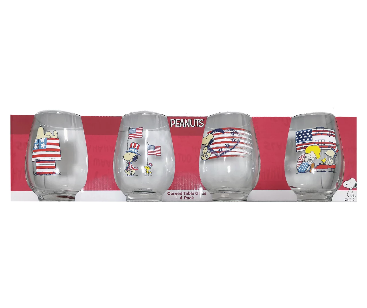 Peanuts Stars & Stripes 4-Piece Curved Glassware Set 1 Peanuts Stars & Stripes 4-Piece Curved Glassware Set