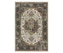 Vedanga Beige & Dark Gold Floral Geometric Area Rug, (2.3' X 7.6')