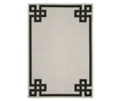 Torbet Beige & Black Loop Border Outdoor Area Rug, (5.3' X 7.3')