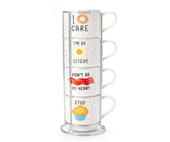 White & Black Speckle Breakfast-Themed 5-Piece Stackable Mug Set