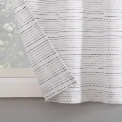 Jemma White & Black Dash Stripe Light-Filtering Rod Pocket Tier & Valance Curtain Set, (36" X 58") -Home Decor Store 810587099 3