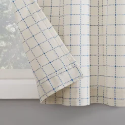 Crest White & Blue Dash Grid Light-Filtering Rod Pocket Tier & Valance Curtain Set, (36" X 58") 6 Crest White & Blue Dash Grid Light-Filtering Rod Pocket Tier & Valance Curtain Set, (36" X 58") -Home Decor Store 810587100 3