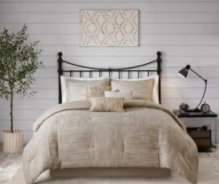 Kelan Taupe Streak Patchwork Seersucker Queen 7-Piece Comforter Set