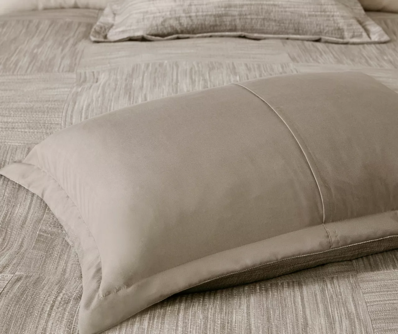 Kelan Taupe Streak Patchwork Seersucker King 7-Piece Comforter Set 10 Kelan Taupe Streak Patchwork Seersucker King 7-Piece Comforter Set - Image 10