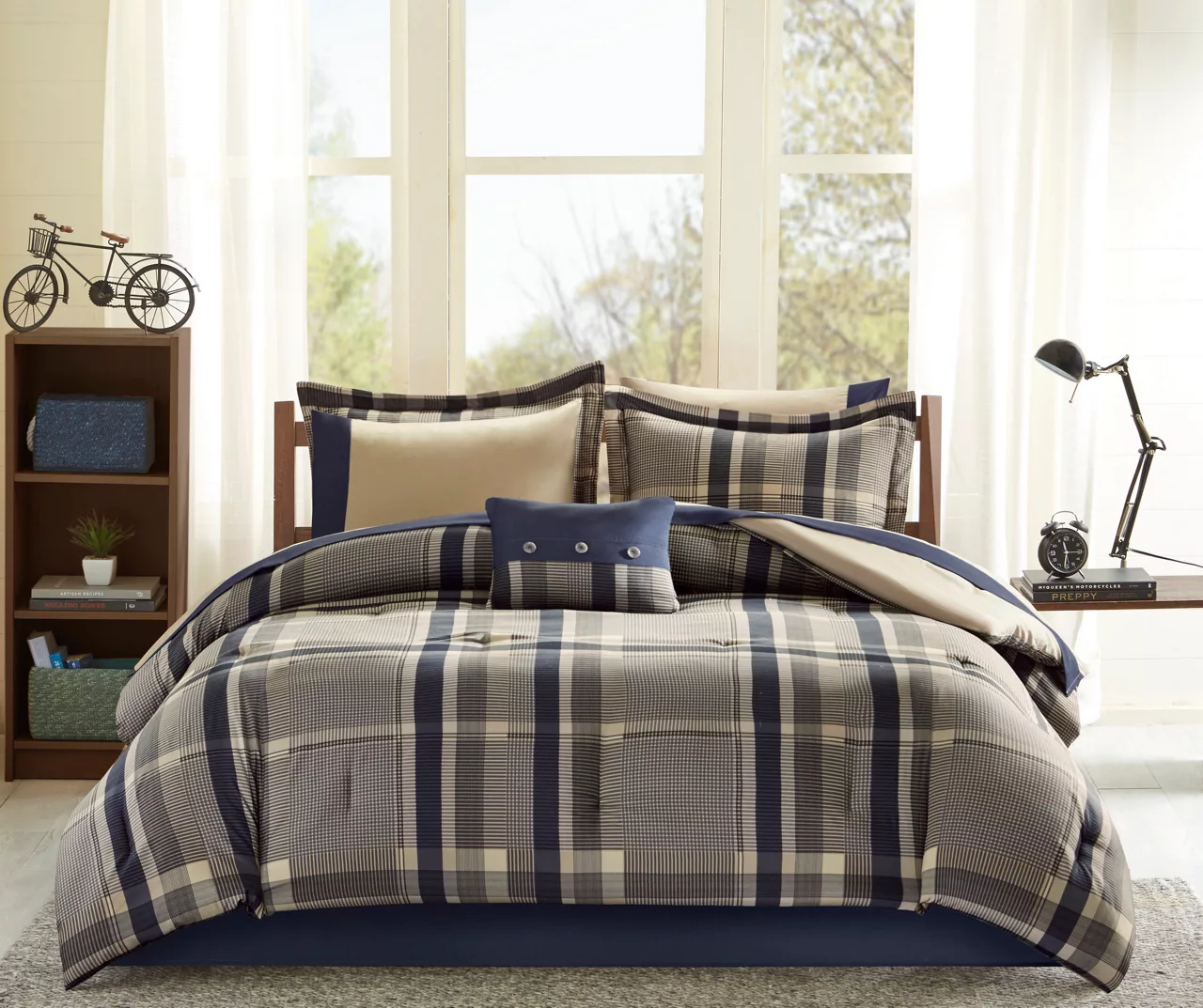 Rick Navy & Beige Crisscross Comforter Set 1 Rick Navy & Beige Crisscross Comforter Set