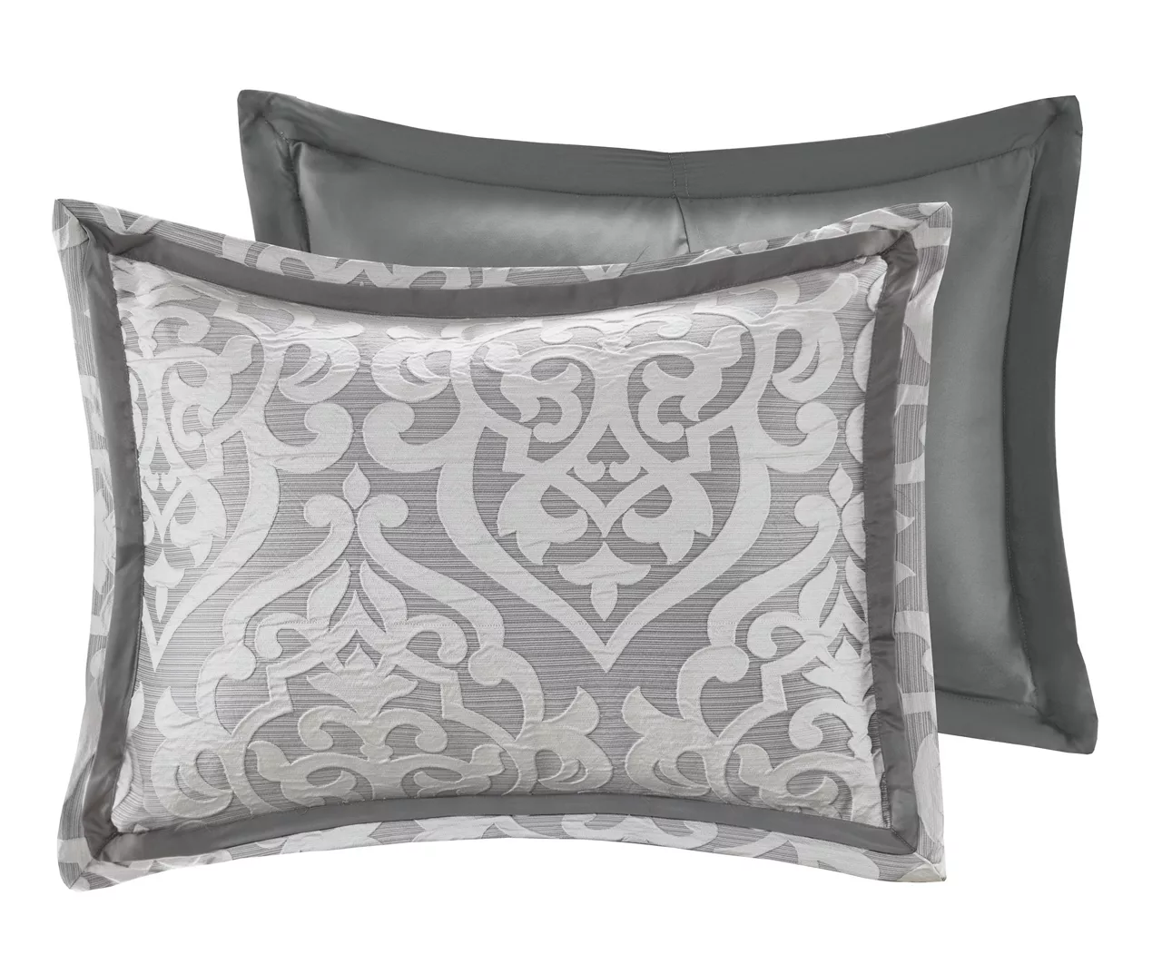 Eliot Silver & White Damask Jacquard Queen 8-Piece Comforter Set 3 Eliot Silver & White Damask Jacquard Queen 8-Piece Comforter Set - Image 3