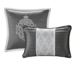 Eliot Silver & White Damask Jacquard Queen 8-Piece Comforter Set 14 Eliot Silver & White Damask Jacquard Queen 8-Piece Comforter Set -Home Decor Store 810590843 810590842 810590841 5