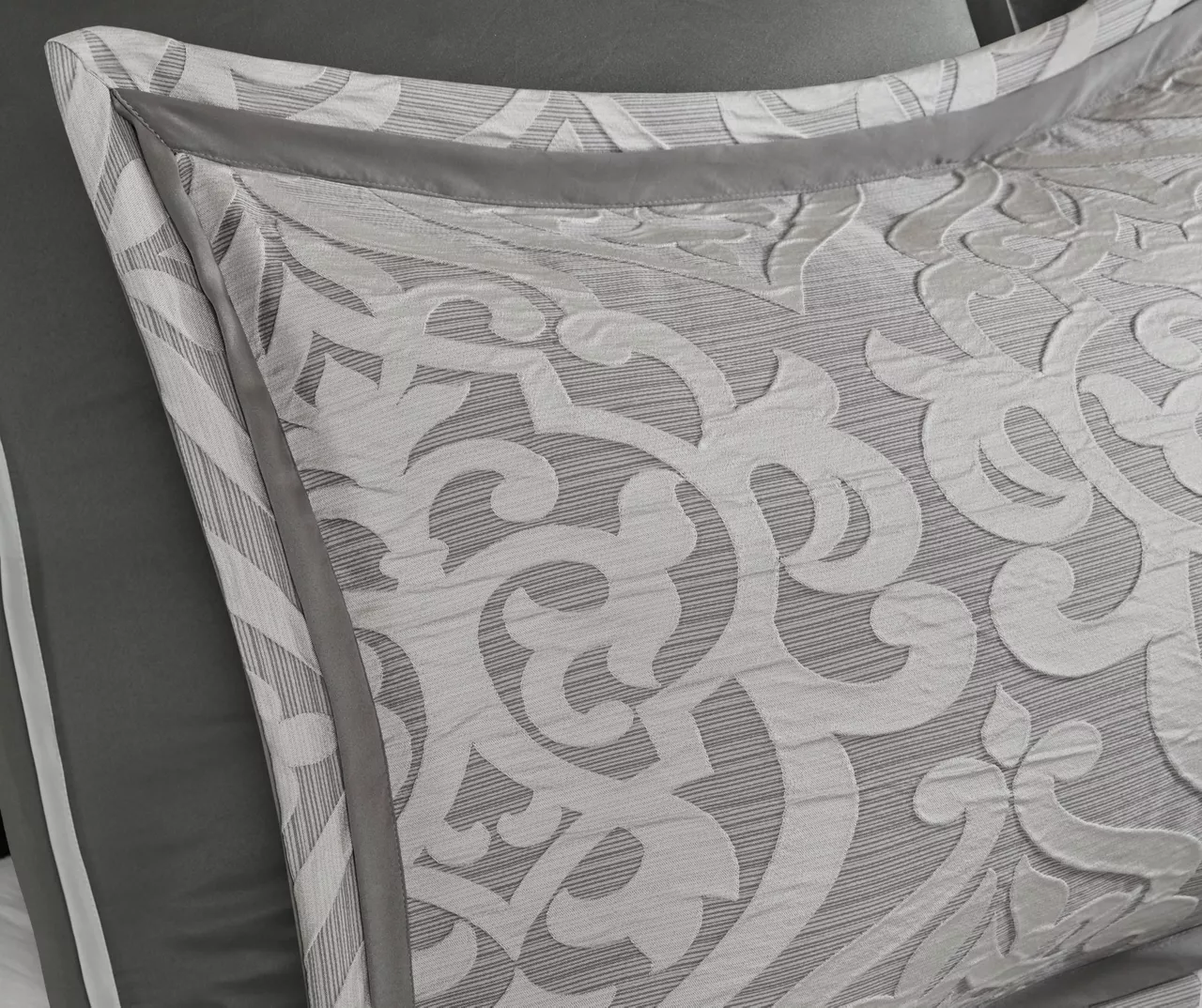 Eliot Silver & White Damask Jacquard Queen 8-Piece Comforter Set 8 Eliot Silver & White Damask Jacquard Queen 8-Piece Comforter Set - Image 8