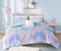 Lisa Aqua & Purple Pastel Watercolor Tie-Dye Comforter Set