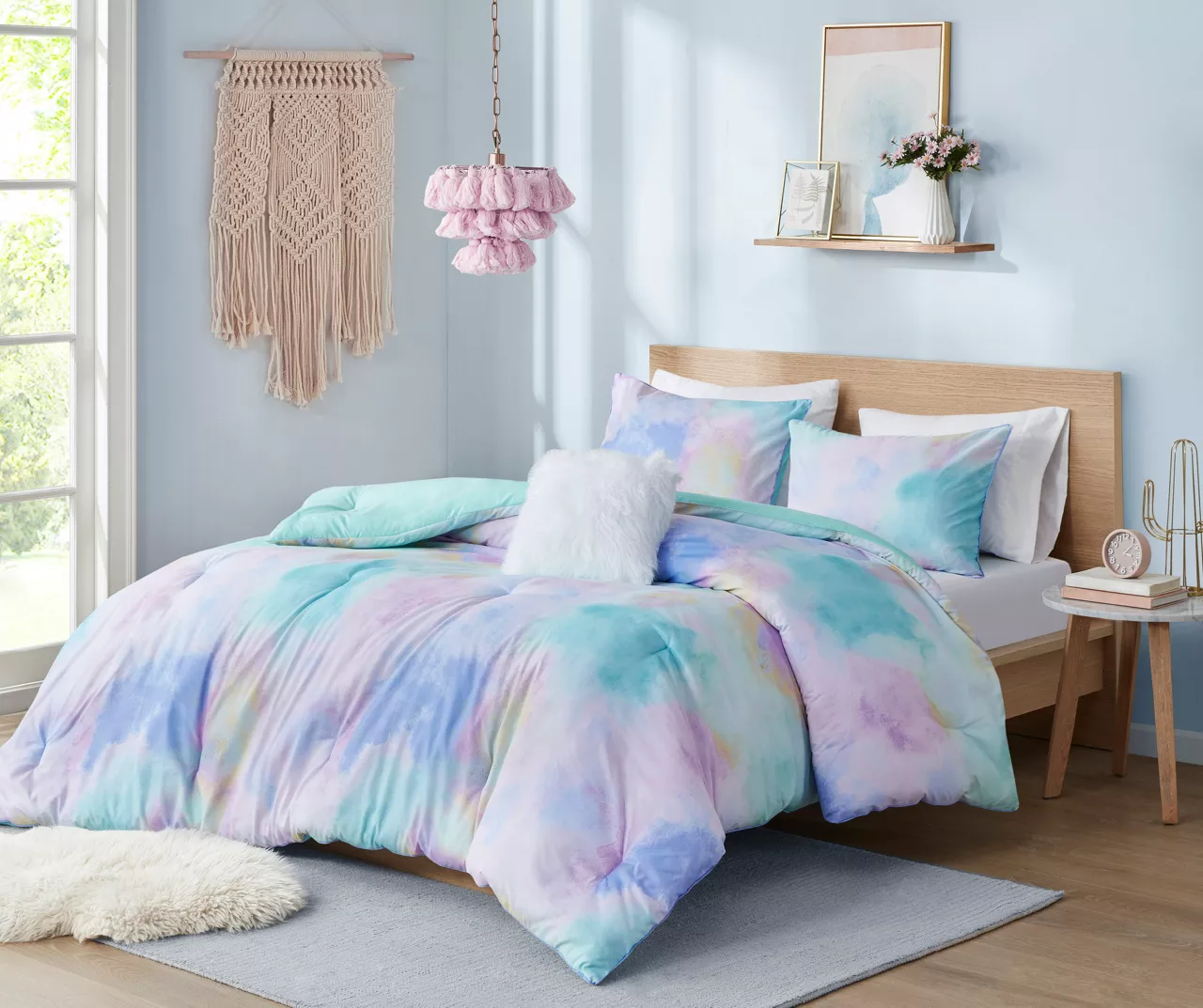 Lisa Aqua & Purple Pastel Watercolor Tie-Dye Comforter Set 2 Lisa Aqua & Purple Pastel Watercolor Tie-Dye Comforter Set - Image 2