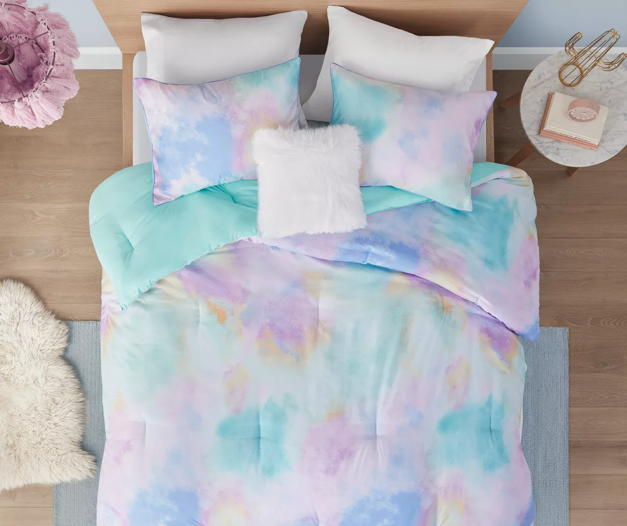 Lisa Aqua & Purple Pastel Watercolor Tie-Dye Comforter Set 3 Lisa Aqua & Purple Pastel Watercolor Tie-Dye Comforter Set - Image 3