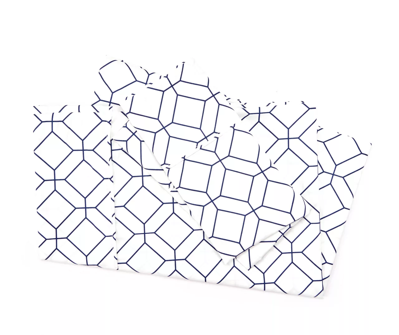 White & Blue Geometric King 4-Piece Sheet Set 1 White & Blue Geometric King 4-Piece Sheet Set