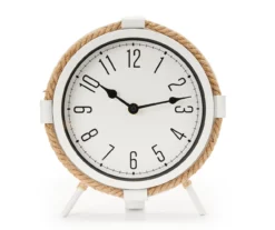 Grecian Getaway White & Tan Rope-Accent Mini Clock