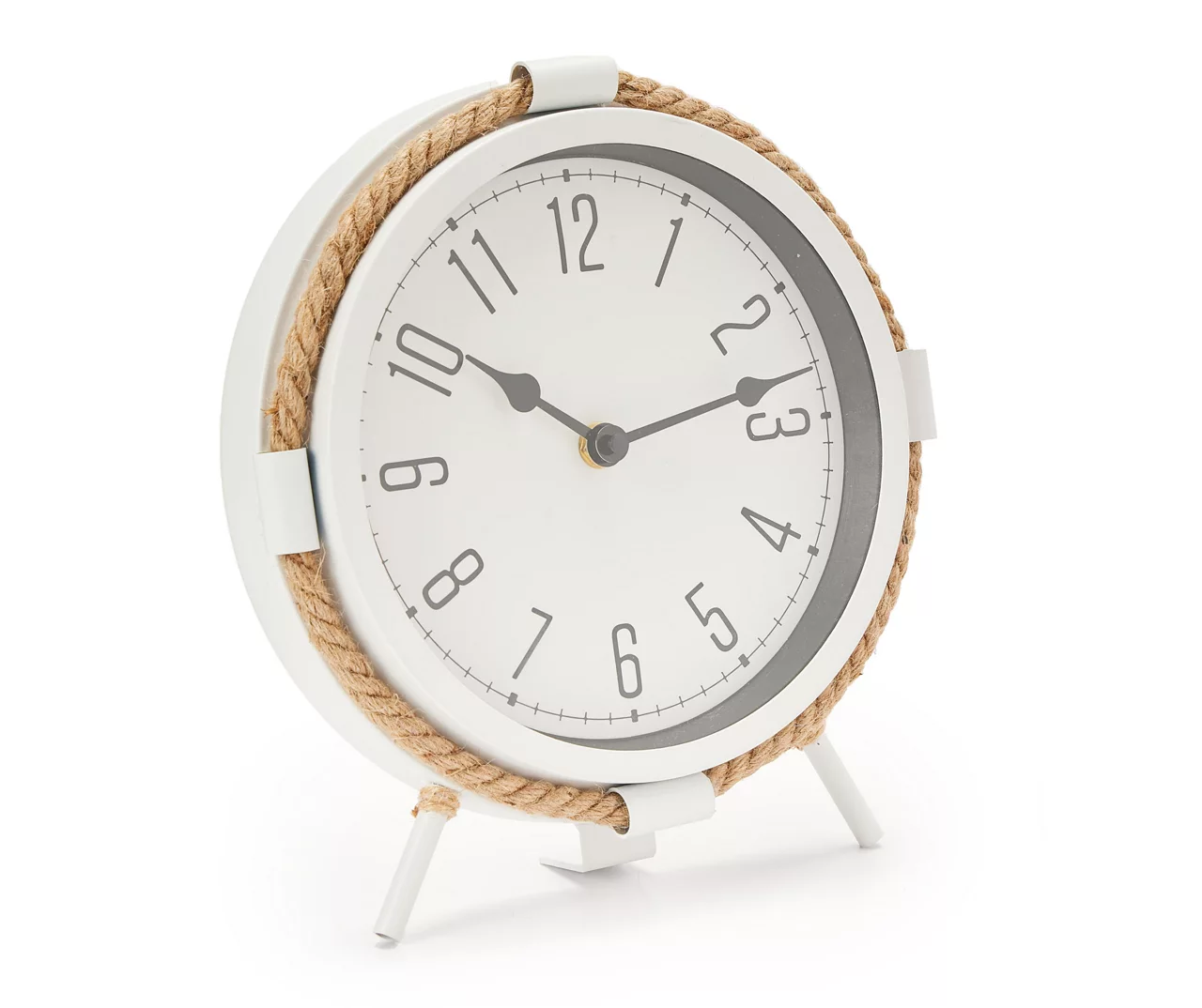 Grecian Getaway White & Tan Rope-Accent Mini Clock 2 Grecian Getaway White & Tan Rope-Accent Mini Clock - Image 2