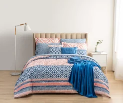Real Living Coral & Blue Geometric Floral Bed-in-a-Bag Set -Home Decor Store 810593104 B0 2