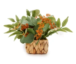 New Beginnings Green & Orange Artificial Greenery In Woven Tray 5 New Beginnings Green & Orange Artificial Greenery In Woven Tray -Home Decor Store 810593931 A8 3