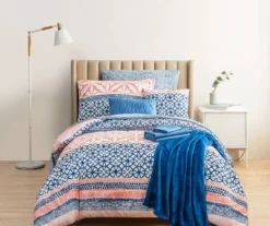 Real Living Coral & Blue Geometric Floral Bed-in-a-Bag Set -Home Decor Store 810594274 B0 2