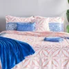 Real Living Coral & Blue Geometric Floral Bed-in-a-Bag Set