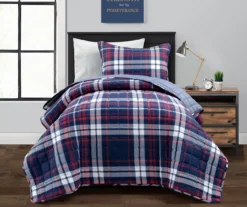 Lush Decor Grayson Farmhouse Navy & Red Plaid Reversible Quilt Set