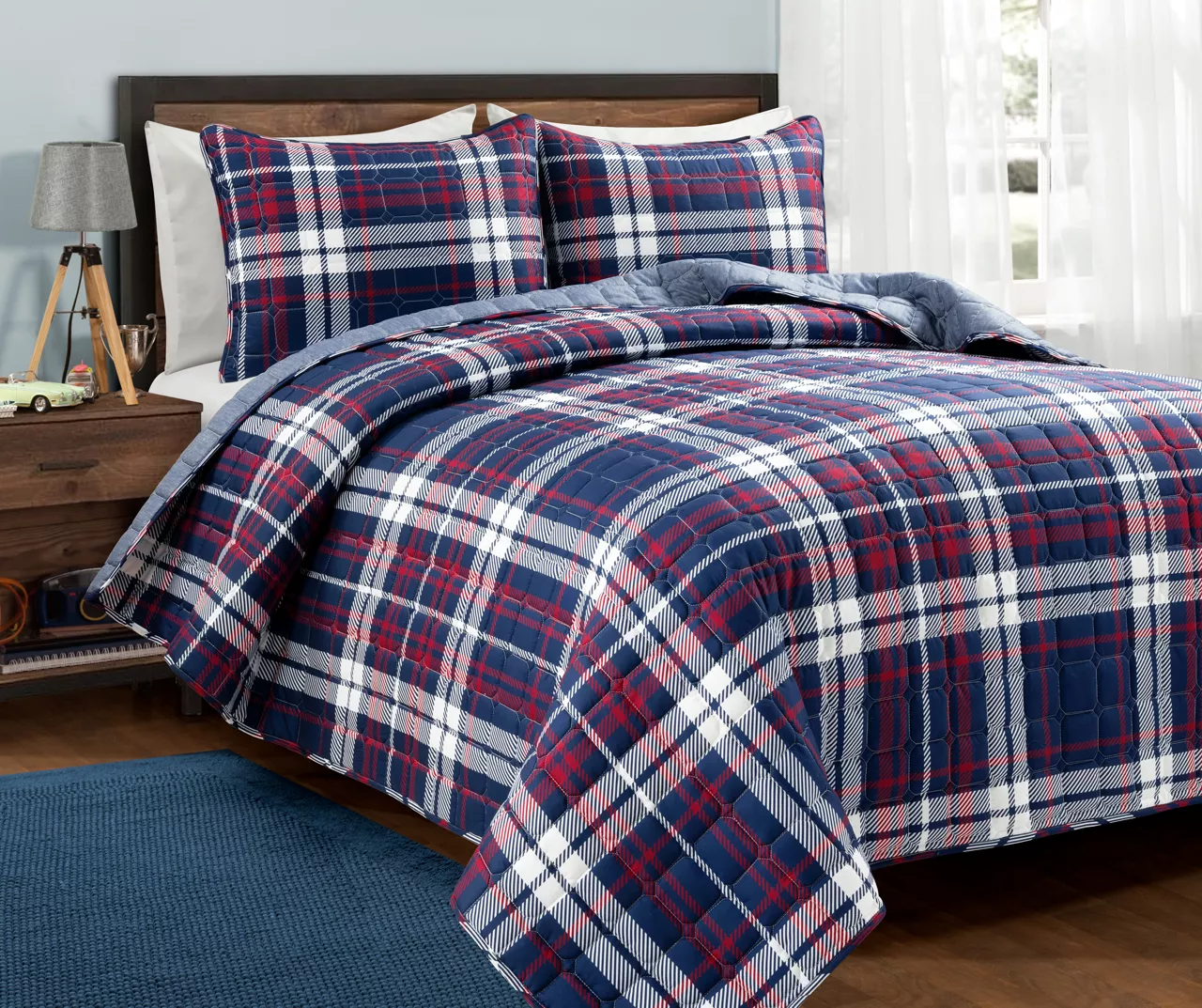 Lush Decor Grayson Farmhouse Navy & Red Plaid Reversible Quilt Set 2 Lush Decor Grayson Farmhouse Navy & Red Plaid Reversible Quilt Set - Image 2