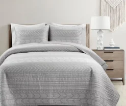 Hygge Light Gray & White Geometric Reversible Full/Queen 3-Piece Quilt Set